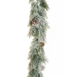 Lot de 3 - Guirlande artificielle de pin avec pommes de pin enneigée, 180 cm - blanc 