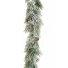 Lot de 3 - Guirlande artificielle de pin avec pommes de pin enneigée, 180 cm - blanc 