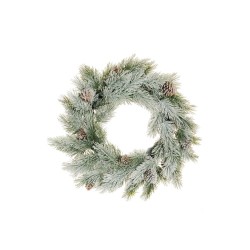 Lot de 2 - Couronne artificielle de pin avec pommes de pin enneigée, 55 cm - blanc 