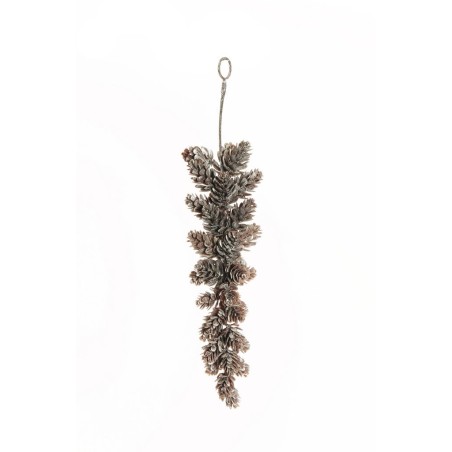 Lot de 24 - Grand bouquet suspendu artificiel de pommes de pin enneigées, 30 cm - marron blanc 
