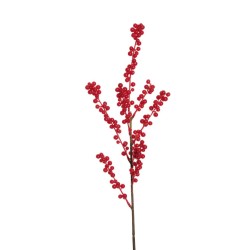 Lot de 24 - Petite tige artificielle de baies d'ilex, 65 cm - rouge 