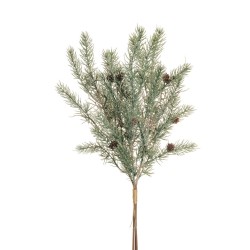 Lot de 6 - Bouquet artificiel de pin X3 avec pommes de pin, 67 cm - vert gris 