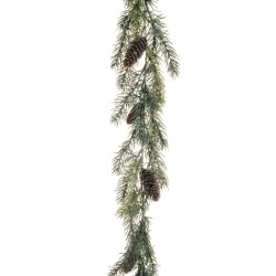Lot de 6 - Guirlande artificielle de pin avec pommes de pin et glace, 180 cm - vert 