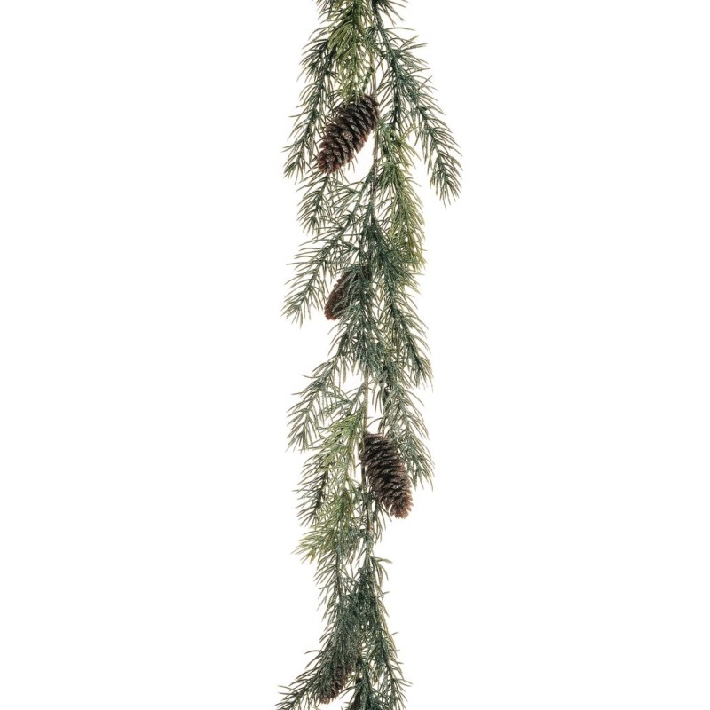 Lot de 6 - Guirlande artificielle de pin avec pommes de pin et glace, 180 cm - vert 