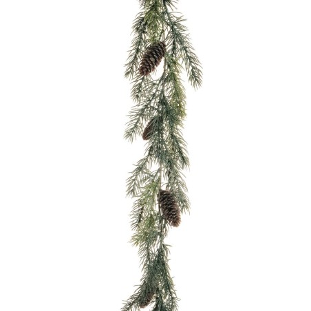 Lot de 6 - Guirlande artificielle de pin avec pommes de pin et glace, 180 cm - vert 