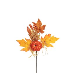Lot de 24 - Pic artificiel de citrouille, baies, eucalyptus et feuilles d'automne, 37 cm - orange 
