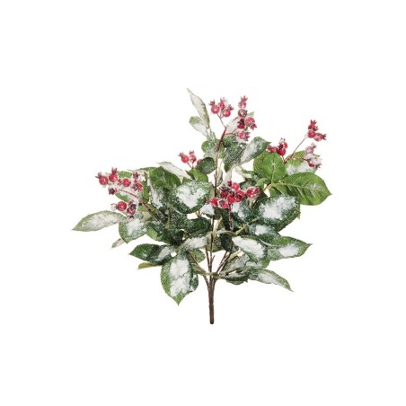 Lot de 12 - Buisson artificiel de baies d'églantier X7 enneigé, 47 cm - vert rouge blanc 