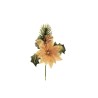 Lot de 36 - Pic artificiel de poinsettia lamé, boule de Noël, blé et pin, 17 cm - or 