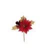 Lot de 48 - Pic artificiel de poinsettia métallisé, houx et baies, 14 cm - rouge or 