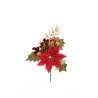 Lot de 36 - Pic artificiel de poinsettia velours, baies, blé, buis et fougère, 17 cm - rouge 