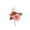 Lot de 36 - Pic artificiel de poinsettia velours, baies, blé, buis et fougère, 17 cm - rose 