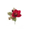 Lot de 36 - Pic artificiel de magnolia velours, baies, feuillages et ruban, 16 cm - rouge 