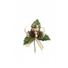 Lot de 48 - Pic artificiel de houx, pommes de pin, baies et ruban, 14 cm - rose or 