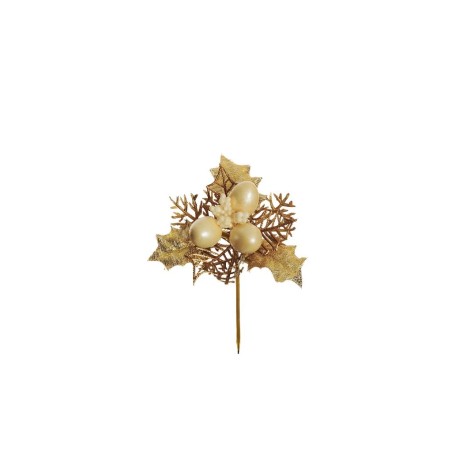 Lot de 48 - Pic artificiel de houx, baies, fougère et blé, 13,5 cm - crème or 