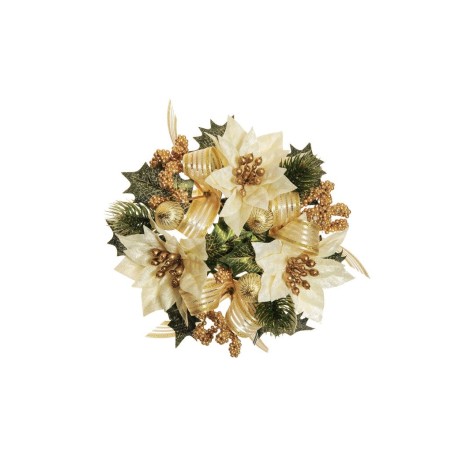 Lot de 12 - Couronne de bougie artificielle poinsettia, boules de Noël, blé et pin, 17 cm - crème or 