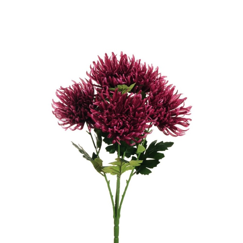 Lot de 12 - Buisson artificiel de chrysanthème Spider X5, 56 cm - violet fuchsia 