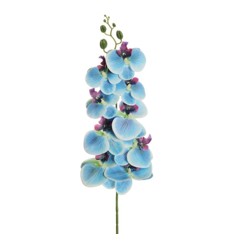 Lot de 15 - Tige artificielle d'orchidée phalaenopsis toucher réel X9, 97 cm - bleu clair 