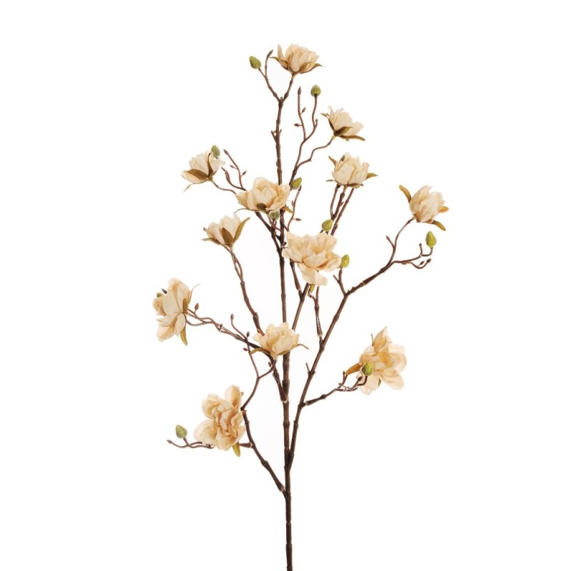 Lot de 12 - Tige artificielle de mini magnolia floquée, 87 cm - crème 