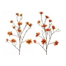 Lot de 12 - Tige artificielle de mini magnolia floquée, 87 cm - orange moutarde 
