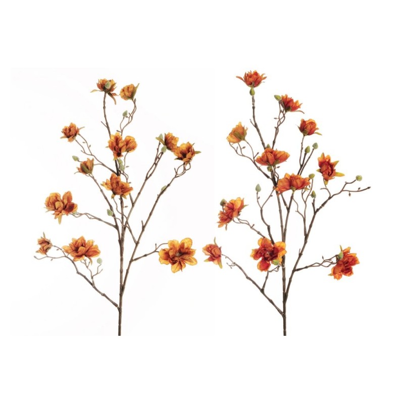 Lot de 12 - Tige artificielle de mini magnolia floquée, 87 cm - orange moutarde 