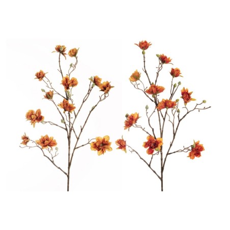 Lot de 12 - Tige artificielle de mini magnolia floquée, 87 cm - orange moutarde 