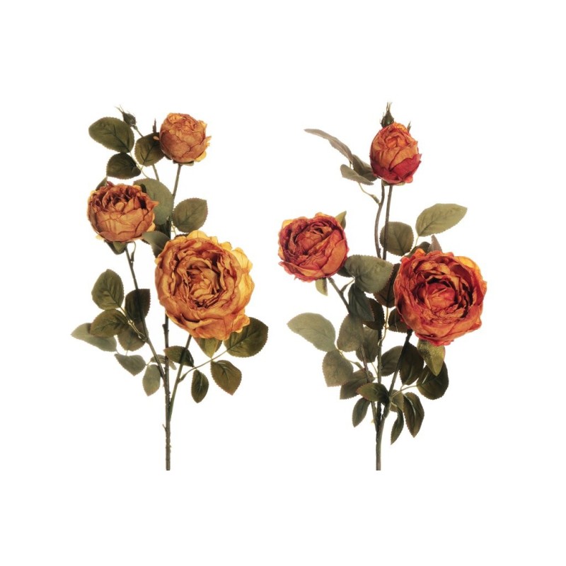 Lot de 24 - Tige artificielle de rose Austin X3, 78 cm - orange moutarde 