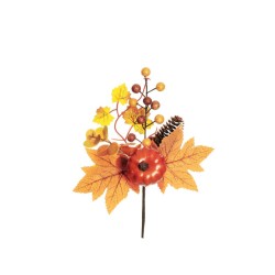 Lot de 48 - Pic artificiel de citrouille, baies, pomme de pin et feuilles d'automne, 28 cm - orange 