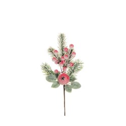 Lot de 48 - Pic artificiel de grenade, baies et pin enneigé, 29 cm - rouge 