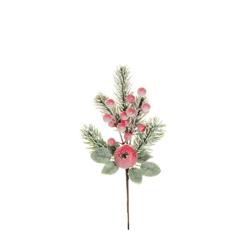 Lot de 48 - Pic artificiel de grenade, baies et pin enneigé, 29 cm - rouge 