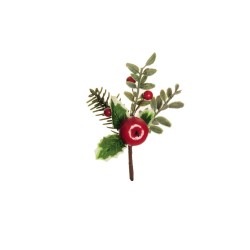 Lot de 144 - Pic artificiel de pomme, houx, baies et pin, 14 cm - rouge 