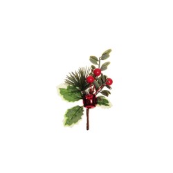 Lot de 144 - Pic artificiel de cloche, houx, baies et pin, 14 cm - rouge 