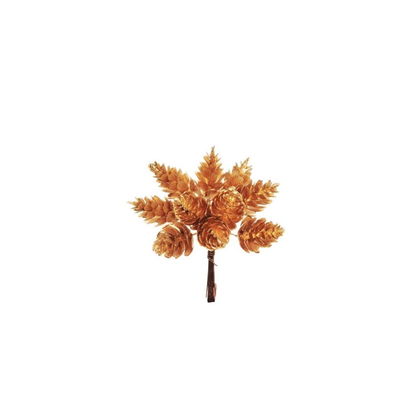 Lot de 72 - Pic artificiel de pommes de pin métallisé X10, 13 cm - or 