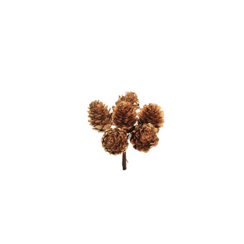 Lot de 48 - Pic artificiel de pommes de pin naturelles métallisé X6, 10 cm - or 