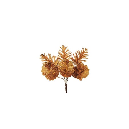 Lot de 48 - Pic artificiel de pommes de pin métallisé X6, 11 cm - or 