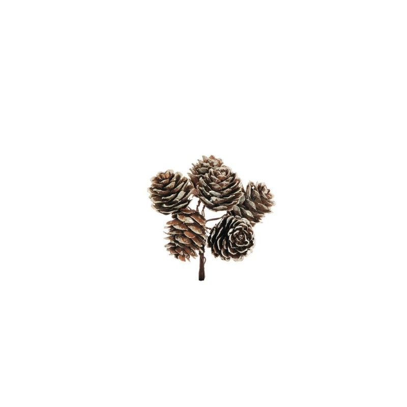 Lot de 48 - Pic artificiel de pommes de pin naturelles X6, 10 cm - marron blanc 