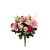 Lot de 6 - Buisson artificiel de lys tigré, bouton de rose, muscari, eucalyptus X23, 52 cm - rose fuchsia blanc 
