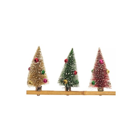 Lot de 240 - Mini sapin artificiel déco PVC avec boules et clip, 8,5 cm - or rouge vert 
