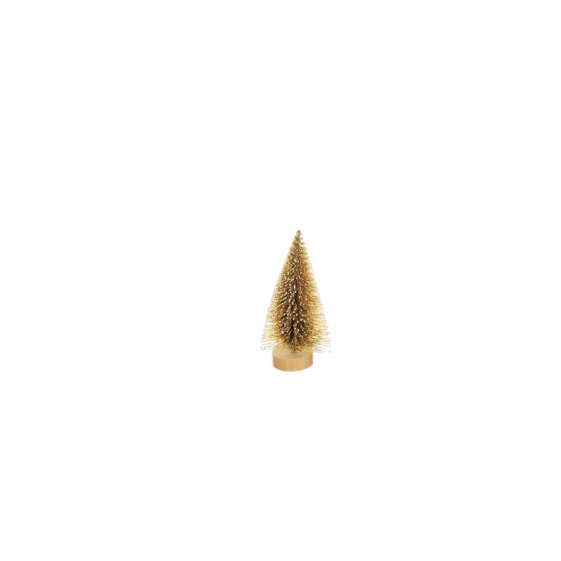 Lot de 240 - Mini sapin artificiel déco PVC enneigé sur base bois, 10 cm - or 