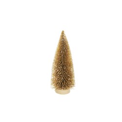 Lot de 120 - Sapin artificiel déco PVC enneigé sur base bois, 20 cm - or 