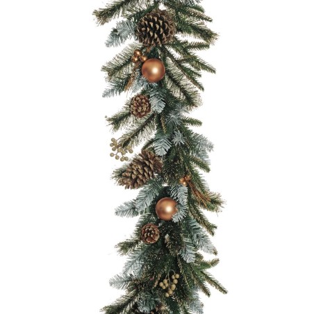 Lot de 6 - Guirlande artificielle de pin avec boules, baies et pommes de pin, 180 cm - or 