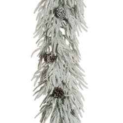Lot de 4 - Guirlande artificielle de pin Larix enneigée avec pommes de pin, 270 cm - blanc 