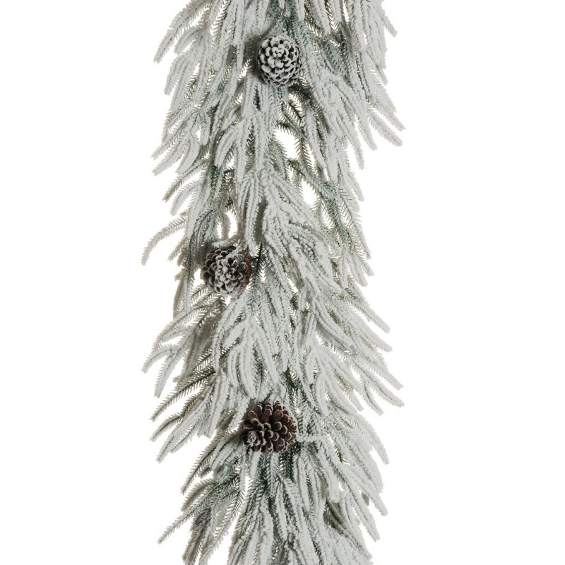 Lot de 4 - Guirlande artificielle de pin Larix enneigée avec pommes de pin, 270 cm - blanc 