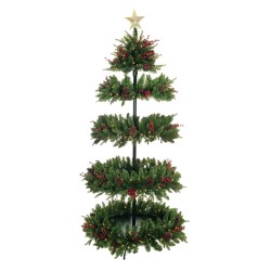 Sapin artificiel de présentation lumineux 410 LED avec étagères en bois, 210 cm - vert 