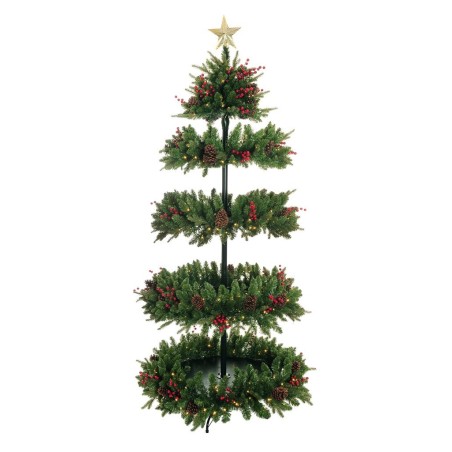 Sapin artificiel de présentation lumineux 410 LED avec étagères en bois, 210 cm - vert 
