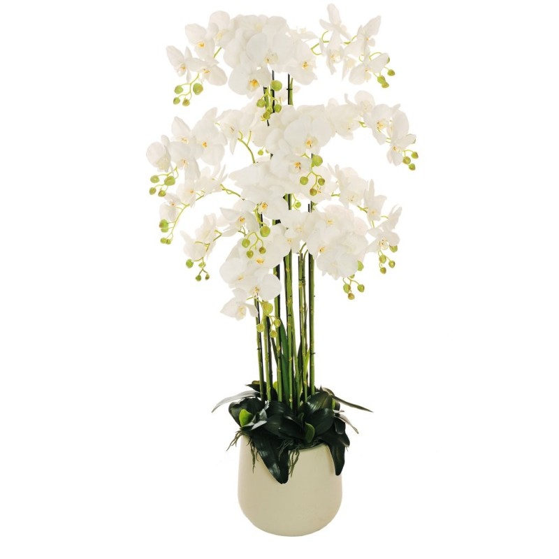 Plante artificielle de phalaenopsis toucher réel en pot, 145 cm - blanc 