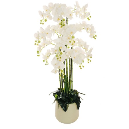 Plante artificielle de phalaenopsis toucher réel en pot, 145 cm - blanc 