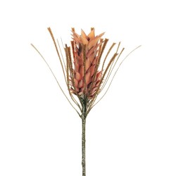 Lot de 12 - Protea artificielle ananas tropical velours, 72 cm - saumon orange 