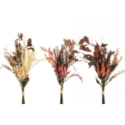 Lot de 24 - Bouquet artificiel de protea, feuilles d'automne, pommes de pin X6, 48 cm - crème orange bordeaux 
