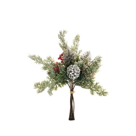 Lot de 12 - Bouquet artificiel de pins, pommes de pin et baies glacé X6, 40 cm - vert gris rouge 