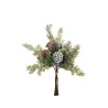 Lot de 12 - Bouquet artificiel de pins, pommes de pin et baies glacé X6, 40 cm - vert gris rouge 